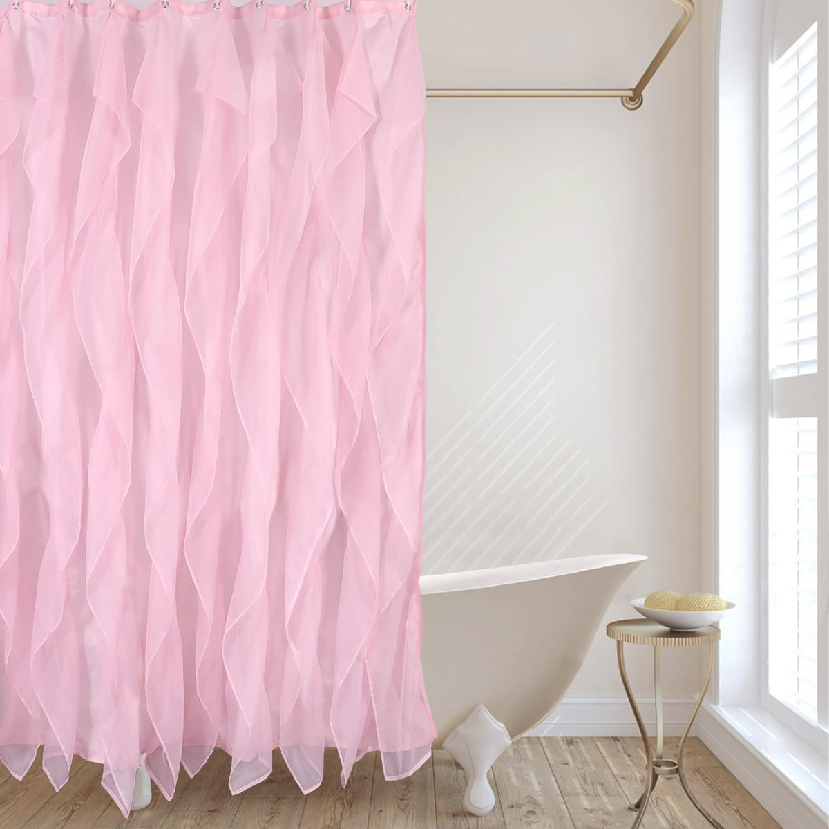 Pink Ruffle Shower Curtains for Bathroom Sheer Shower Curtain, 72in Long