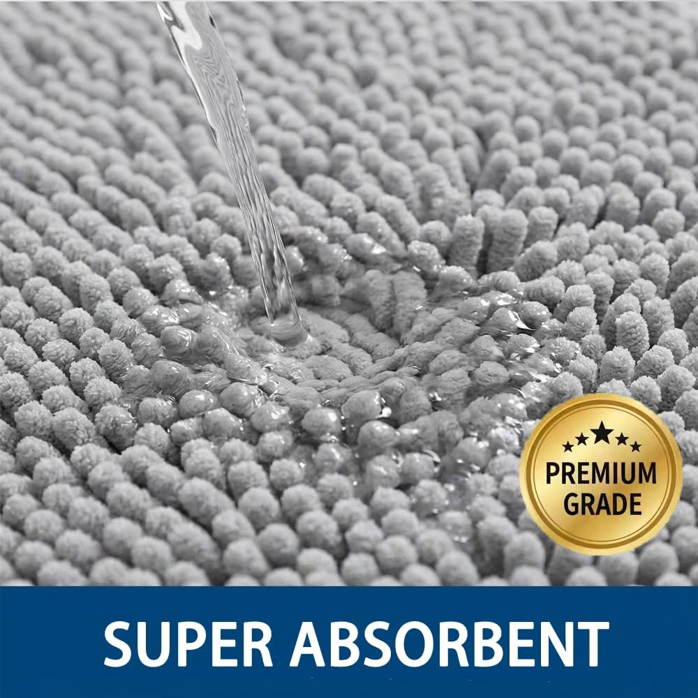 Bathroom Rugs Sets 2 Piece,Super Absorbent Chenille Bath Mats and U-Shaped Toilet Rug,Strong PVC Non Slip Backing,Microfiber Washable Dry Quickly Bath Mats for Bathroom(20"x32"+20"x20"U, Light Grey)