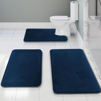 Clara Clark 3 Piece Bathroom Rugs Bath Mat Set, Velvet Memory Foam Bath Mats for Bathroom - Non-Slip, PVC Backing Bath Rugs, Washable - Dries Quickly, Green