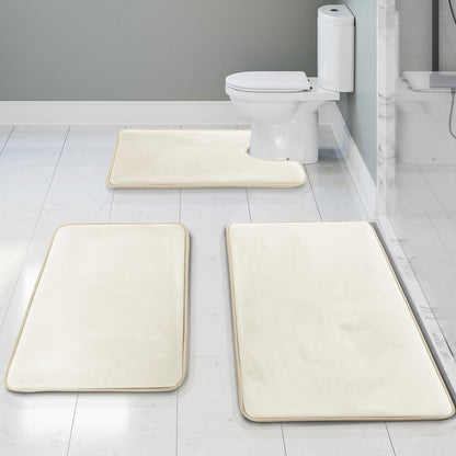 Clara Clark 3 Piece Bathroom Rugs Bath Mat Set, Velvet Memory Foam Bath Mats for Bathroom - Non-Slip, PVC Backing Bath Rugs, Washable - Dries Quickly, Green