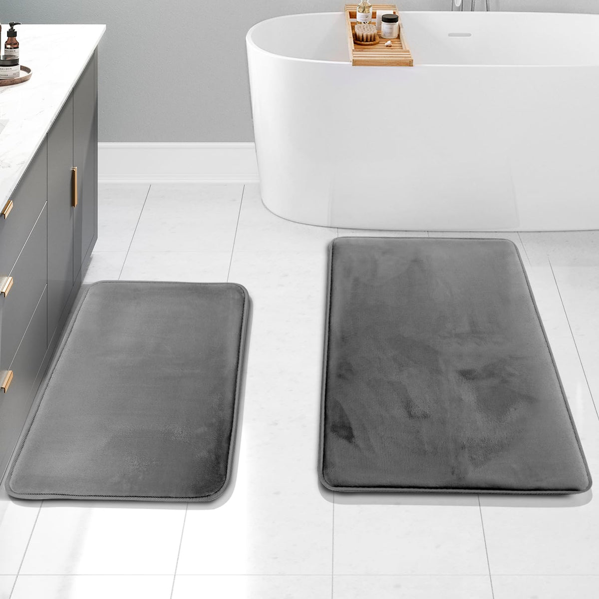 Clara Clark 3 Piece Bathroom Rugs Bath Mat Set, Velvet Memory Foam Bath Mats for Bathroom - Non-Slip, PVC Backing Bath Rugs, Washable - Dries Quickly, Green