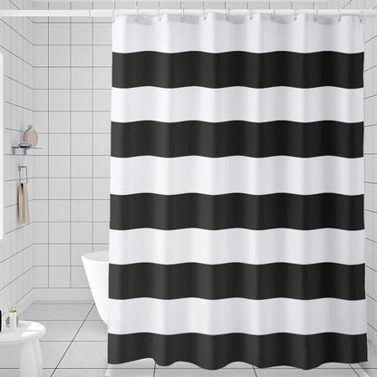 AmazerBath Black and White Shower Curtain Cloth, Striped Shower Curtain Fabric with 2 Heavy Stones, 72" W x 72" H