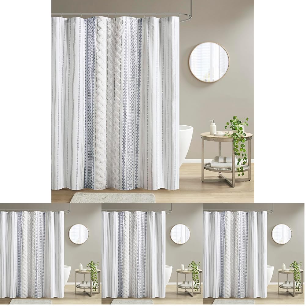 INK+IVY Imani Tufted Chenille 100% Cotton Shower Curtains Machine Washable, Modern Home Bathroom Décor Bathtub Privacy Screen, 72" x 72", Ivory