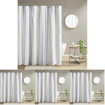INK+IVY Imani Tufted Chenille 100% Cotton Shower Curtains Machine Washable, Modern Home Bathroom Décor Bathtub Privacy Screen, 72" x 72", Ivory