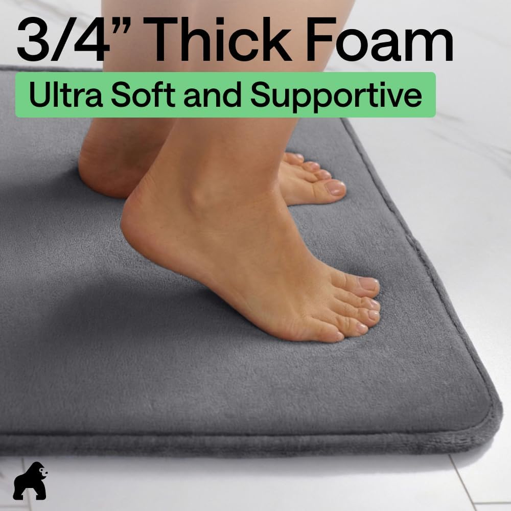 GORILLA GRIP® Memory Foam Bath Rug for Bathroom, 36x24 Graphite Gray