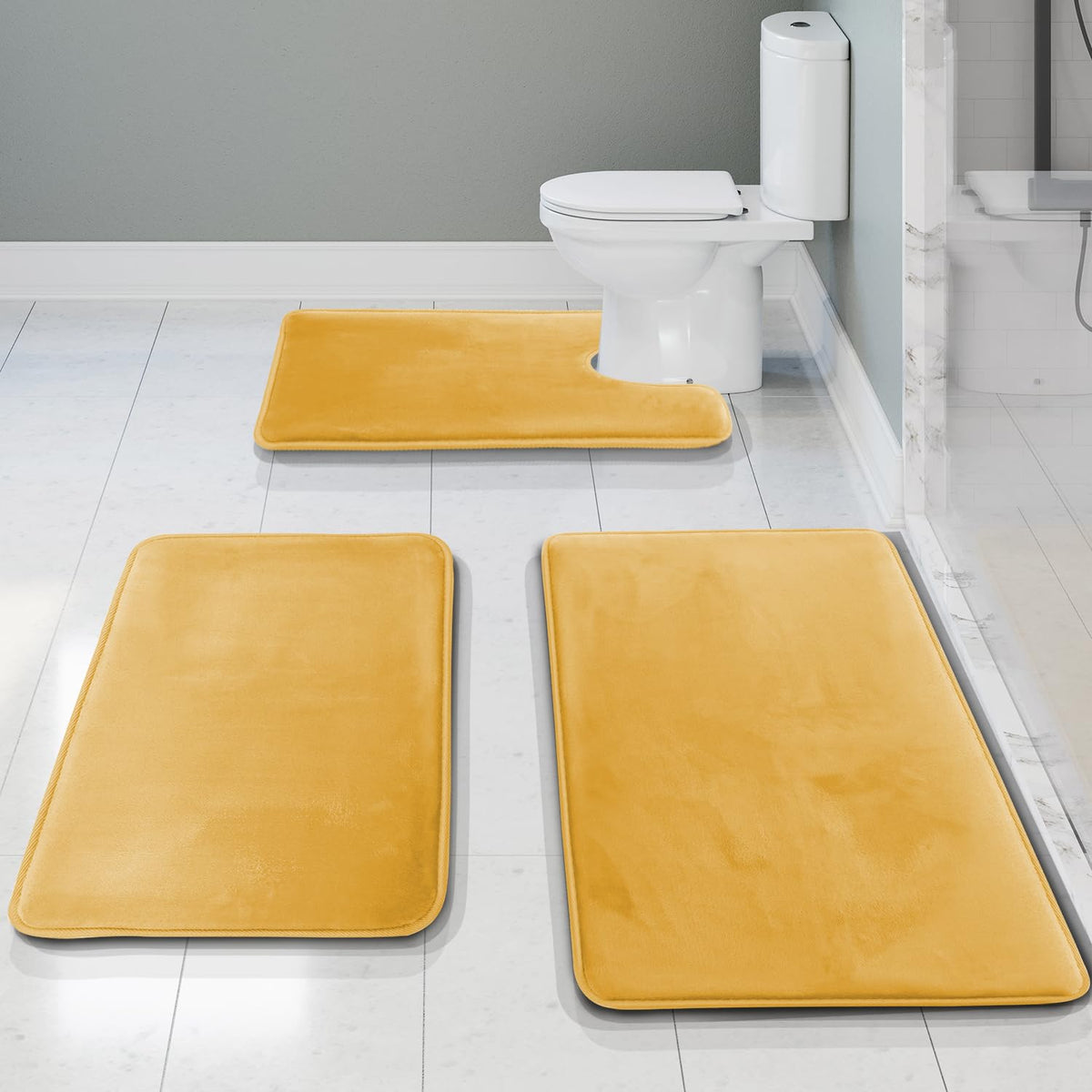 Clara Clark 3 Piece Bathroom Rugs Bath Mat Set, Velvet Memory Foam Bath Mats for Bathroom - Non-Slip, PVC Backing Bath Rugs, Washable - Dries Quickly, Green