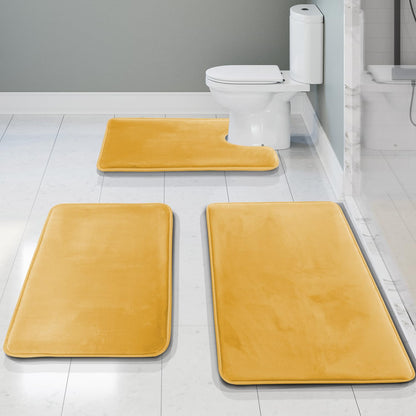 Clara Clark 3 Piece Bathroom Rugs Bath Mat Set, Velvet Memory Foam Bath Mats for Bathroom - Non-Slip, PVC Backing Bath Rugs, Washable - Dries Quickly, Green