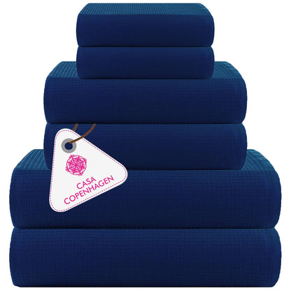 CASA COPENHAGEN Solitaire 6 Pieces Towel Set- Midnight Black, 600 GSM 2 Bath Towel 2 Hand Towel 2 Washcloth, Designed in Denmark Made of Soft Egyptian Cotton for Bathroom, Kitchen & Shower