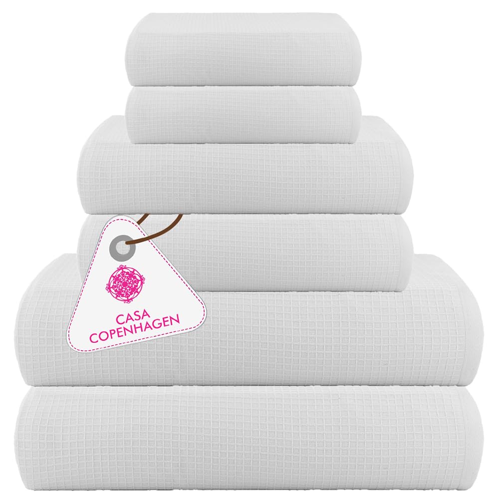 CASA COPENHAGEN Solitaire 6 Pieces Towel Set- Midnight Black, 600 GSM 2 Bath Towel 2 Hand Towel 2 Washcloth, Designed in Denmark Made of Soft Egyptian Cotton for Bathroom, Kitchen & Shower