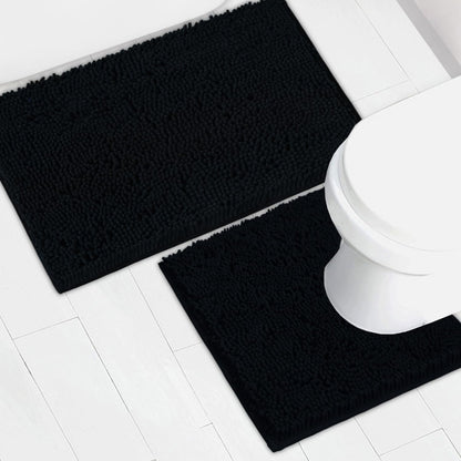 Bathroom Rugs Chenille Bath mat 2 Piece Set, Super Absorbent, Strong PVC Non Slip Backing, Bath mats for Bathroom, Plush Shaggy, Thick, Machine Washable, Bathtub, Toilet.(Light Grey)