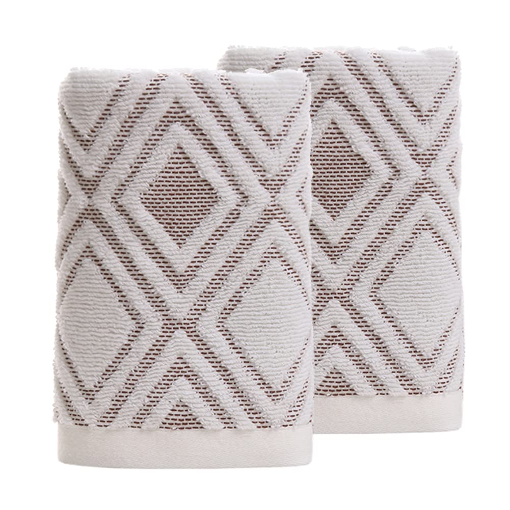Pidada Hand Towels Set of 4 Diamond Pattern 100% Cotton Absorbent Soft Decorative Towel for Bathroom (Beige Brown)