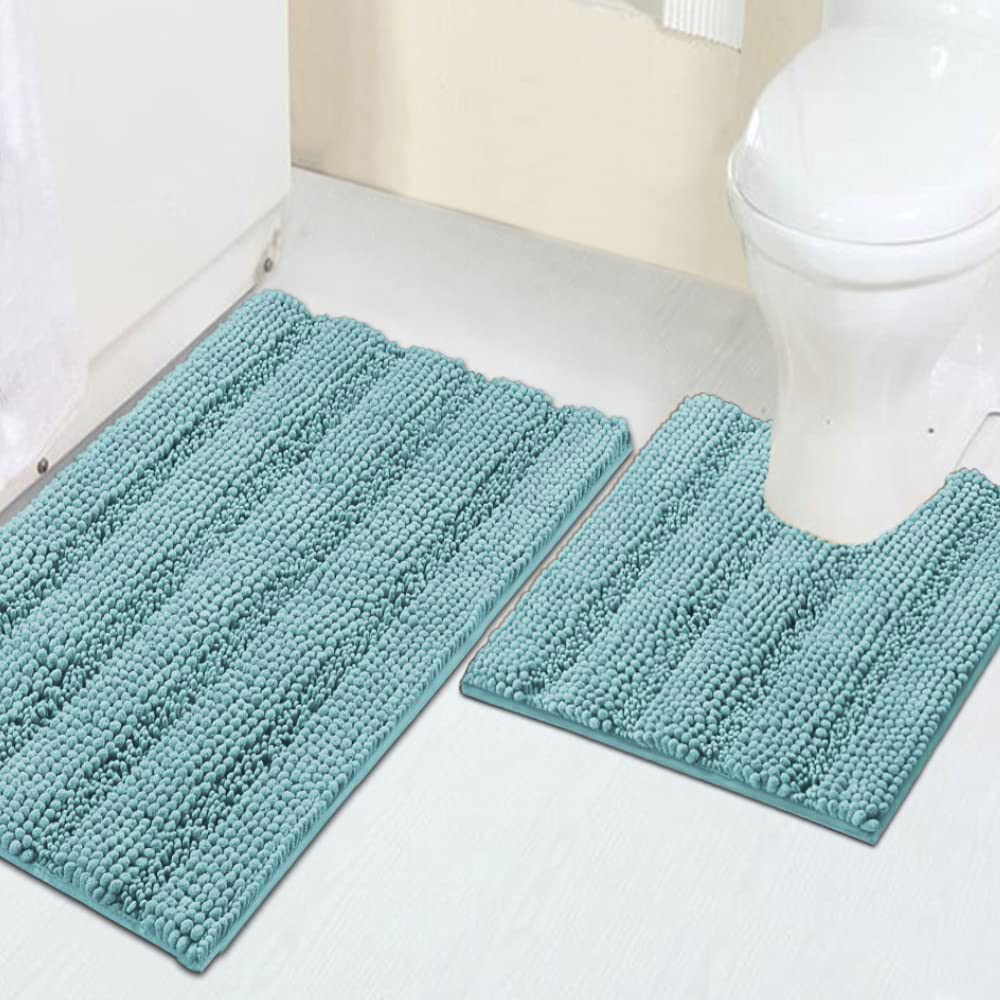 Turquoize Bathroom Runner Rug 17"x47", Soft Absorbent Chenille Bath Rug