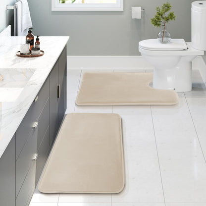 Clara Clark 3 Piece Bathroom Rugs Bath Mat Set, Velvet Memory Foam Bath Mats for Bathroom - Non-Slip, PVC Backing Bath Rugs, Washable - Dries Quickly, Green