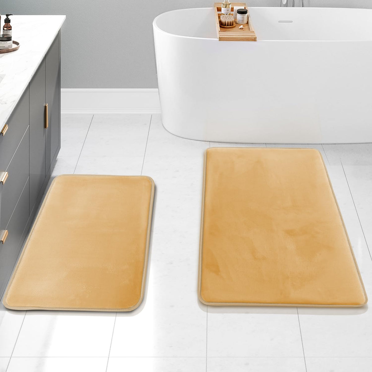 Clara Clark 3 Piece Bathroom Rugs Bath Mat Set, Velvet Memory Foam Bath Mats for Bathroom - Non-Slip, PVC Backing Bath Rugs, Washable - Dries Quickly, Green