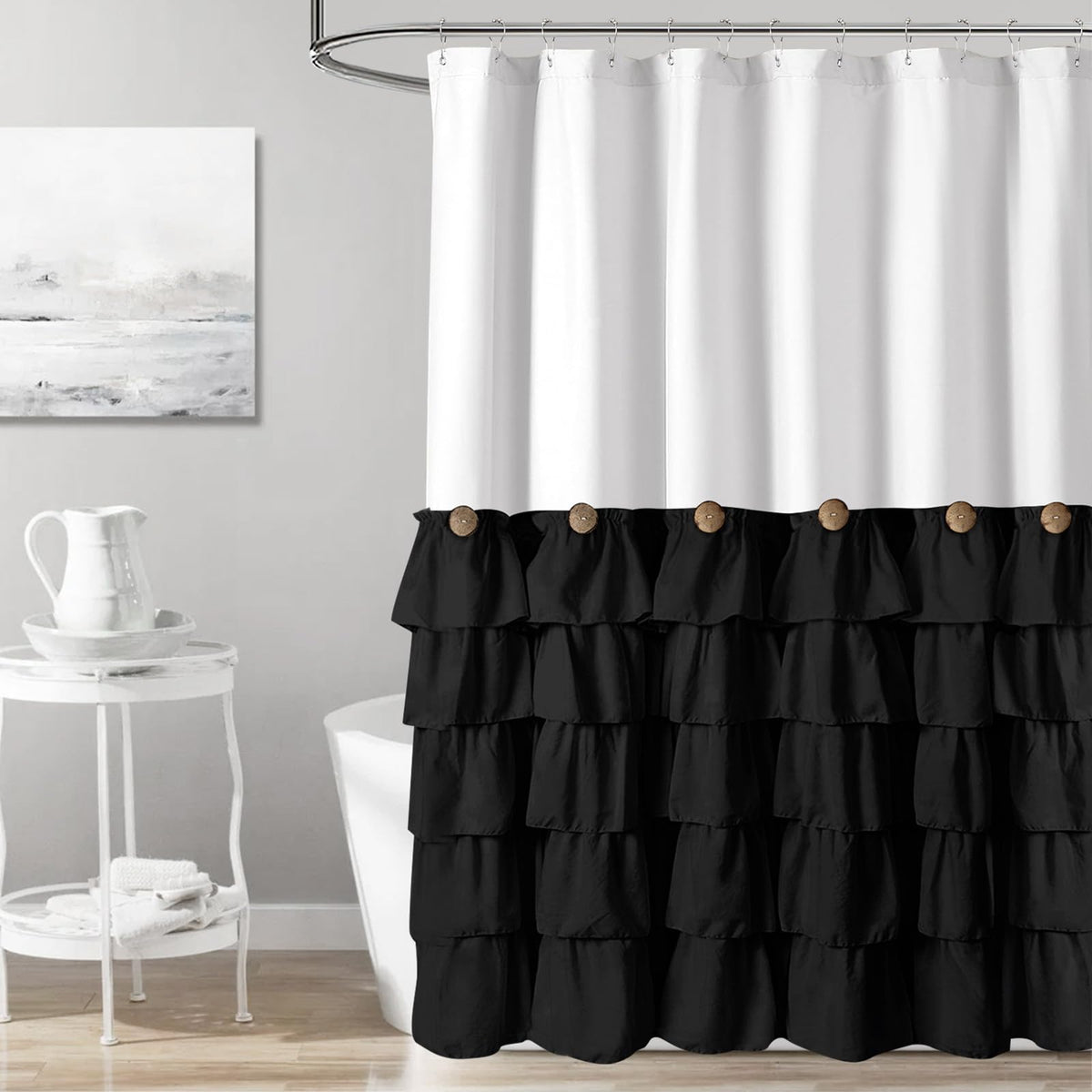 Seasonwood Black Ruffle Shower Curtain Farmhouse Shower Curtain 72 X 72
