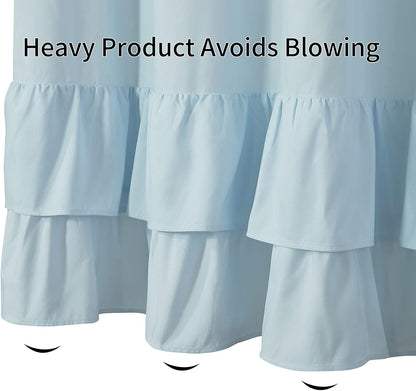 Light Blue Ruffle Shower Curtain Farmhouse Fabric Cloth Shower Curtains for Bathroom 72x72 Inches,Standard Size