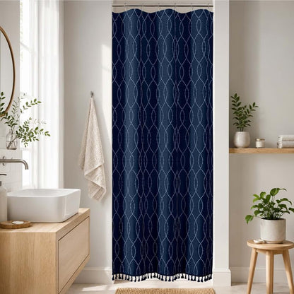 OVZME Sage Green Shower Curtain for Bathroom, Puff Printed Textured Shower Curtain with Tassels, Rustic Geometry Heavy Duty Vintage Country Bathroom Curtain, Water Resistant Fabric, 72Wx72L Inches