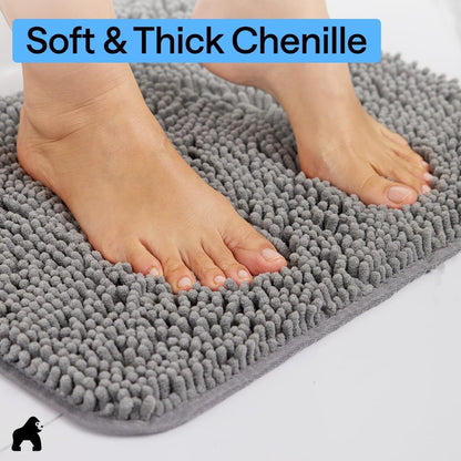 GORILLA GRIP Bath Rug Mat for Bathroom, Absorbent Chenille, 30x20 Gray