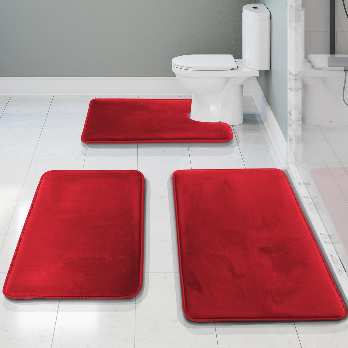 Clara Clark 3 Piece Bathroom Rugs Bath Mat Set, Velvet Memory Foam Bath Mats for Bathroom - Non-Slip, PVC Backing Bath Rugs, Washable - Dries Quickly, Green