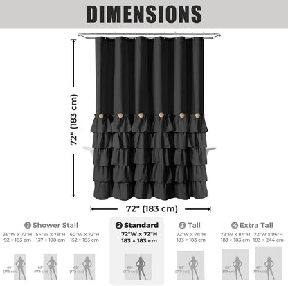 Seasonwood Black Ruffle Shower Curtain Farmhouse Shower Curtain 72 X 72