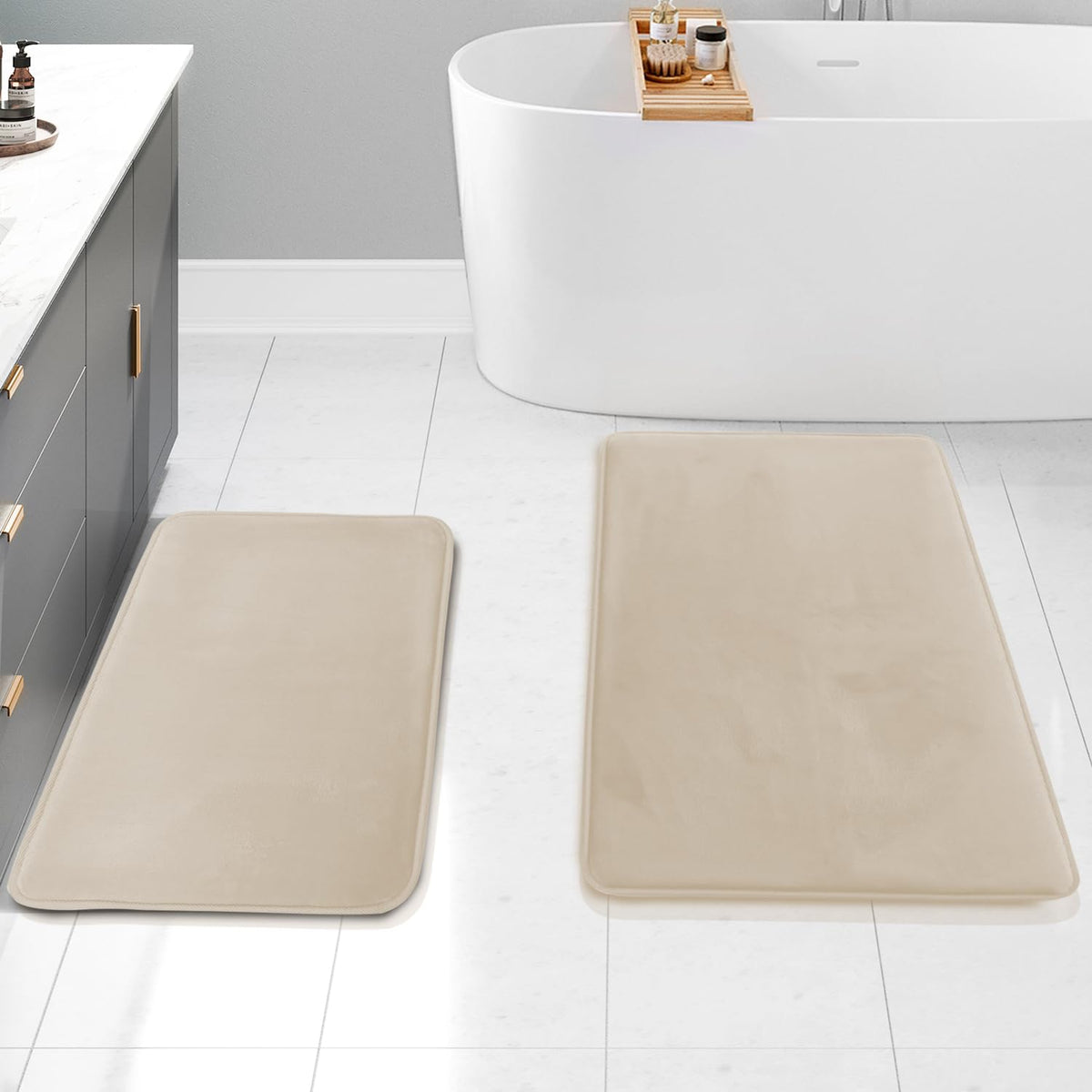 Clara Clark 3 Piece Bathroom Rugs Bath Mat Set, Velvet Memory Foam Bath Mats for Bathroom - Non-Slip, PVC Backing Bath Rugs, Washable - Dries Quickly, Green