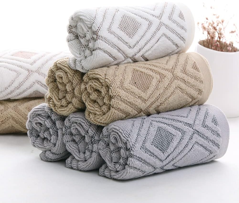 Pidada Hand Towels Set of 4 Diamond Pattern 100% Cotton Absorbent Soft Decorative Towel for Bathroom (Beige Brown)