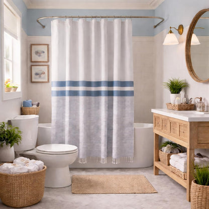 Serafina Home Nautical Striped Blue and White Fabric Shower Curtain: