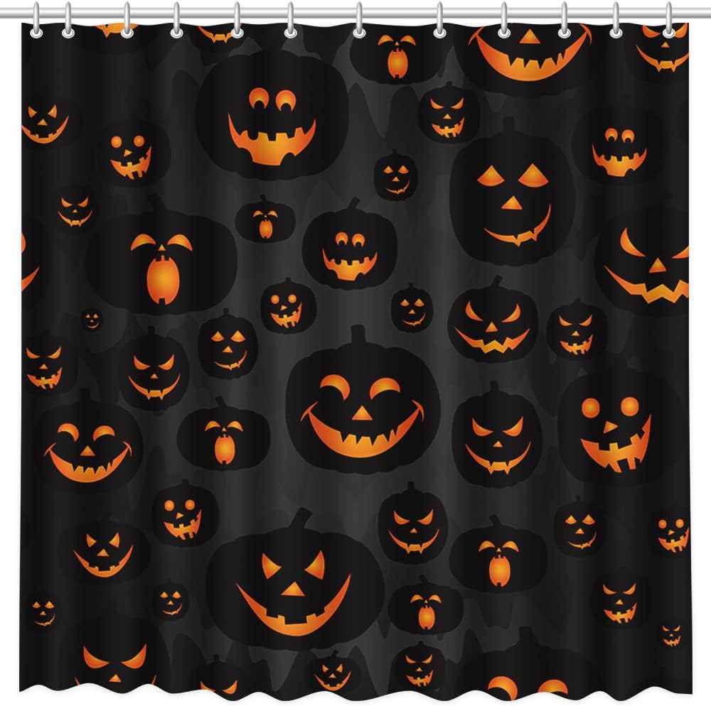 MEHOFOND Halloween Pumpkin Shower Curtain Evil Pumpkin Shower Curtain Black Fall Shower Curtains for Bathroom Decor Washable Durable Fabric Shower Curtains 72x72 inch