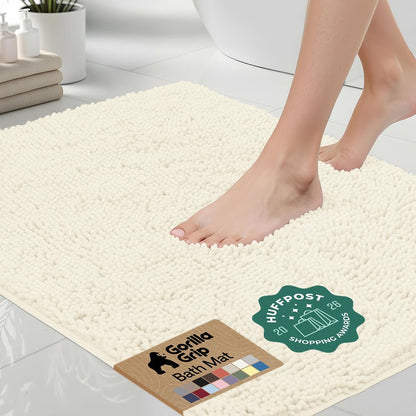 GORILLA GRIP Bath Rug Mat for Bathroom, Absorbent Chenille, 30x20 Gray