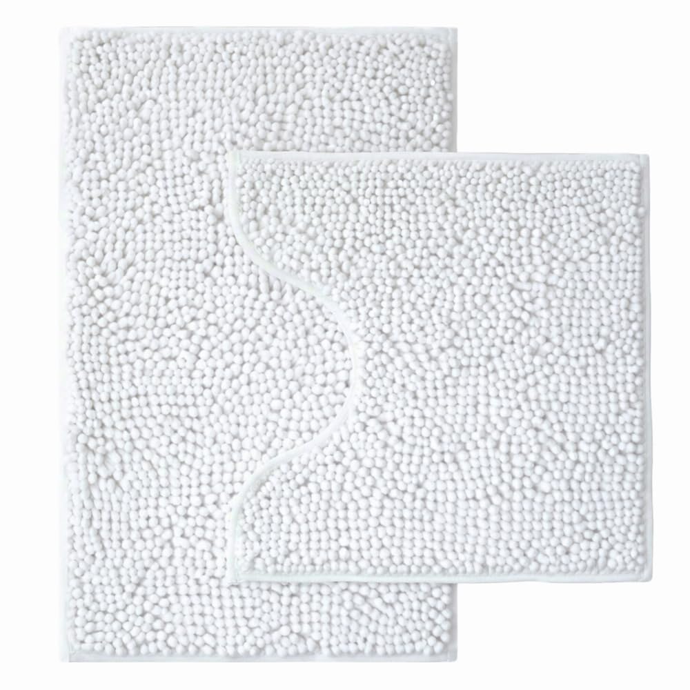 Bathroom Rugs Sets 2 Piece,Super Absorbent Chenille Bath Mats and U-Shaped Toilet Rug,Strong PVC Non Slip Backing,Microfiber Washable Dry Quickly Bath Mats for Bathroom(20"x32"+20"x20"U, Light Grey)