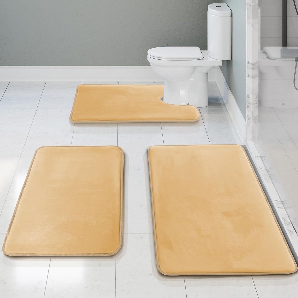 Clara Clark 3 Piece Bathroom Rugs Bath Mat Set, Velvet Memory Foam Bath Mats for Bathroom - Non-Slip, PVC Backing Bath Rugs, Washable - Dries Quickly, Green
