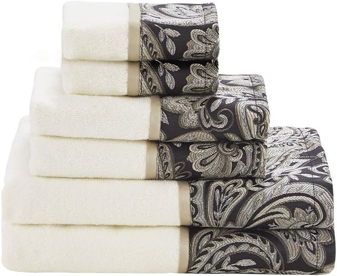 Madison Park Aubrey Cotton Bath Towel Set Jacquard, 6 Piece, Black