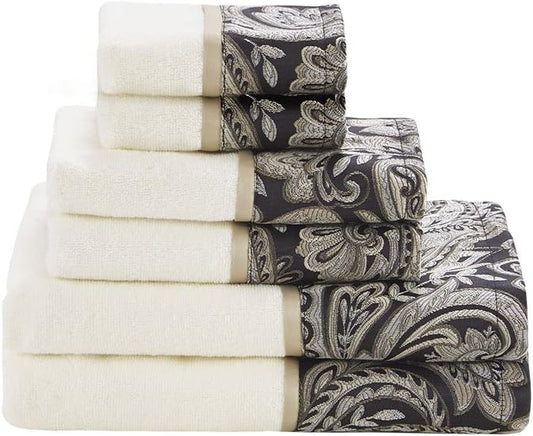 Madison Park Aubrey Cotton Bath Towel Set Jacquard, 6 Piece, Black