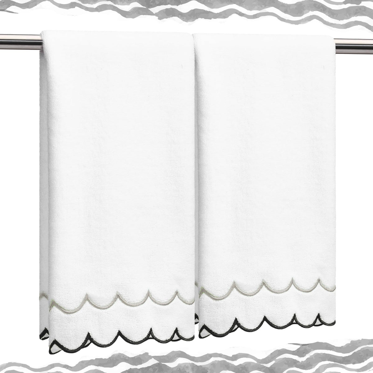 Hahafelt 2 Scalloped Hand Towels Fingertip Towels for Bathroom,Black White