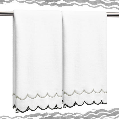 Hahafelt 2 Scalloped Hand Towels Fingertip Towels for Bathroom,Black White