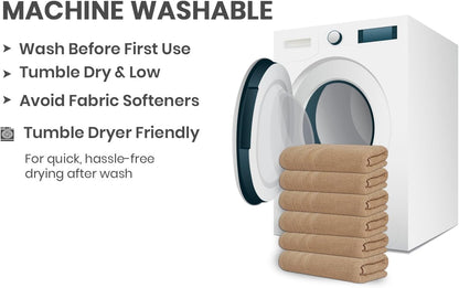 Large Bath Towels Set of 6 – 24" x 50" – 100% Cotton Terry – Durable, Soft & Quick Dry – Beige Multipurpose Towels for Bathroom, Gym, Spa, Pool & Daily Use