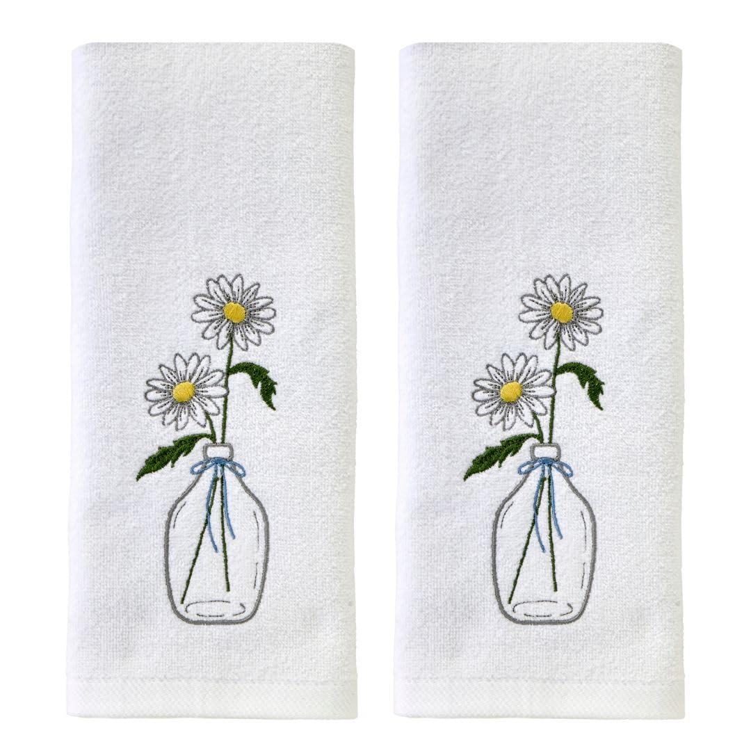 SKL Home Floral Hand Towel Set-2pc, 100% Cotton Jacquard, Gray
