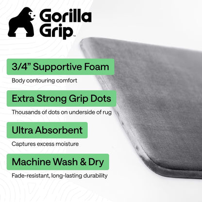 GORILLA GRIP® Memory Foam Bath Rug for Bathroom, 36x24 Graphite Gray