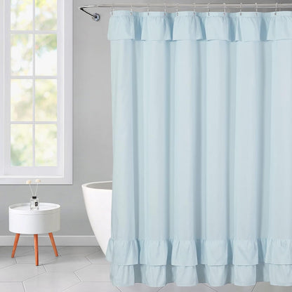 Light Blue Ruffle Shower Curtain Farmhouse Fabric Cloth Shower Curtains for Bathroom 72x72 Inches,Standard Size