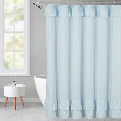 Light Blue Ruffle Shower Curtain Farmhouse Fabric Cloth Shower Curtains for Bathroom 72x72 Inches,Standard Size