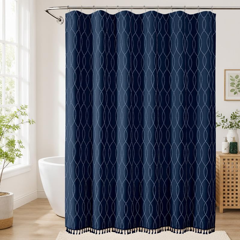 OVZME Sage Green Shower Curtain for Bathroom, Puff Printed Textured Shower Curtain with Tassels, Rustic Geometry Heavy Duty Vintage Country Bathroom Curtain, Water Resistant Fabric, 72Wx72L Inches