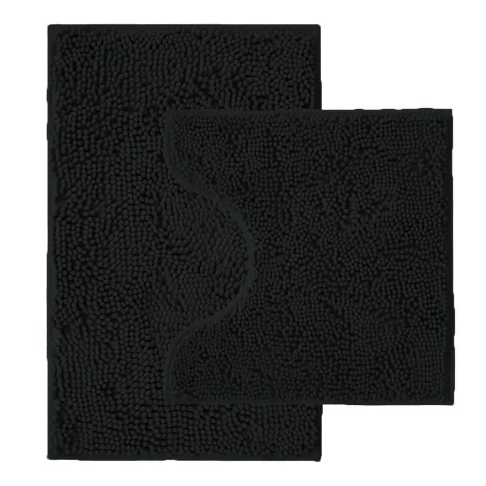 Bathroom Rugs Sets 2 Piece,Super Absorbent Chenille Bath Mats and U-Shaped Toilet Rug,Strong PVC Non Slip Backing,Microfiber Washable Dry Quickly Bath Mats for Bathroom(20"x32"+20"x20"U, Light Grey)