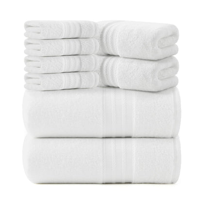 REDKISS Green Towel Set of 8-100% Cotton Luxury Bath Towels Set for Bathroom, 600 GSM Highly Absorbent Bathroom Towel with 2 Large Bath Sheet, 2 Hand, 4 Washcloths, Green Shower Towels for Dorm
