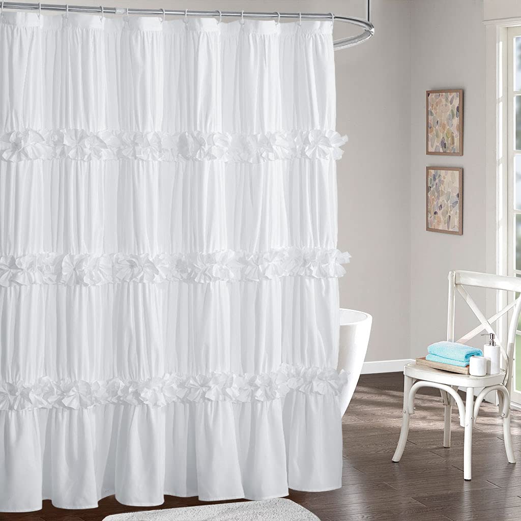 Homechoice Decor Peach Ruffle Shower Curtain for Master Bathroom