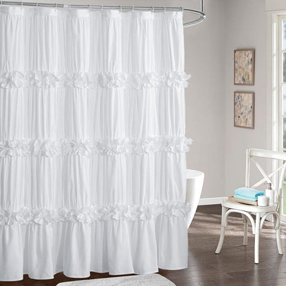 Homechoice Decor Peach Ruffle Shower Curtain for Master Bathroom