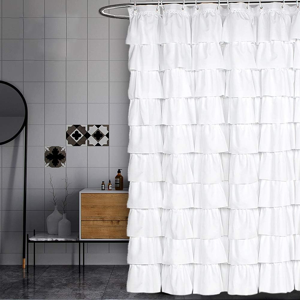 Volens Pink Ruffle Shower Curtain Farmhouse Rustic Fabric Cloth Shower Curtains for Bathroom, 72" x 72"