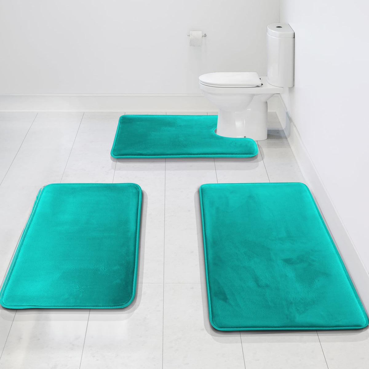 Clara Clark 3 Piece Bathroom Rugs Bath Mat Set, Velvet Memory Foam Bath Mats for Bathroom - Non-Slip, PVC Backing Bath Rugs, Washable - Dries Quickly, Green