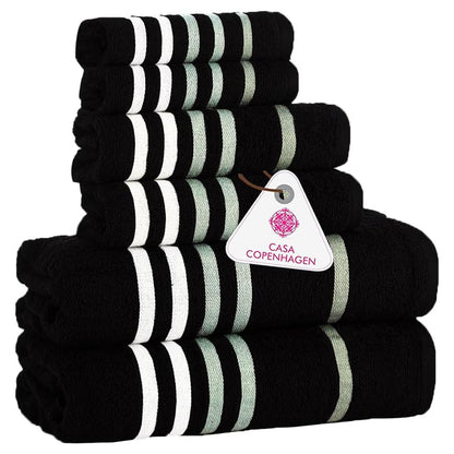 CASA COPENHAGEN Solitaire 6 Pieces Towel Set- Midnight Black, 600 GSM 2 Bath Towel 2 Hand Towel 2 Washcloth, Designed in Denmark Made of Soft Egyptian Cotton for Bathroom, Kitchen & Shower