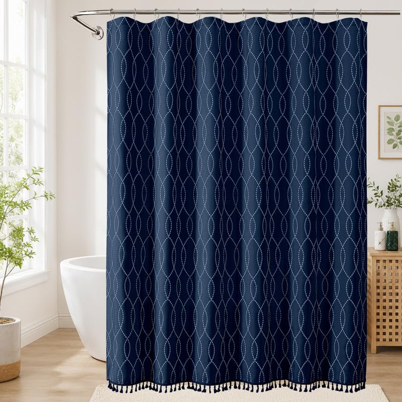 OVZME Sage Green Shower Curtain for Bathroom, Puff Printed Textured Shower Curtain with Tassels, Rustic Geometry Heavy Duty Vintage Country Bathroom Curtain, Water Resistant Fabric, 72Wx72L Inches