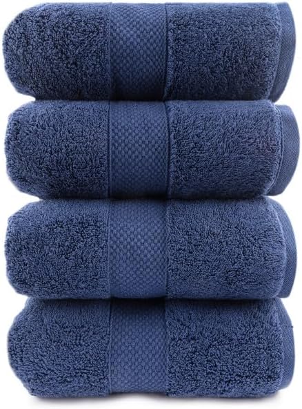 Maisonette Loft Egyptian Cotton Turkish Bath Towels, Soft, Absorbent, Ideal Quick Dry Large Luxury Bath Towel Set for Shower (30" x 58", 4 Pack), Navy Blue